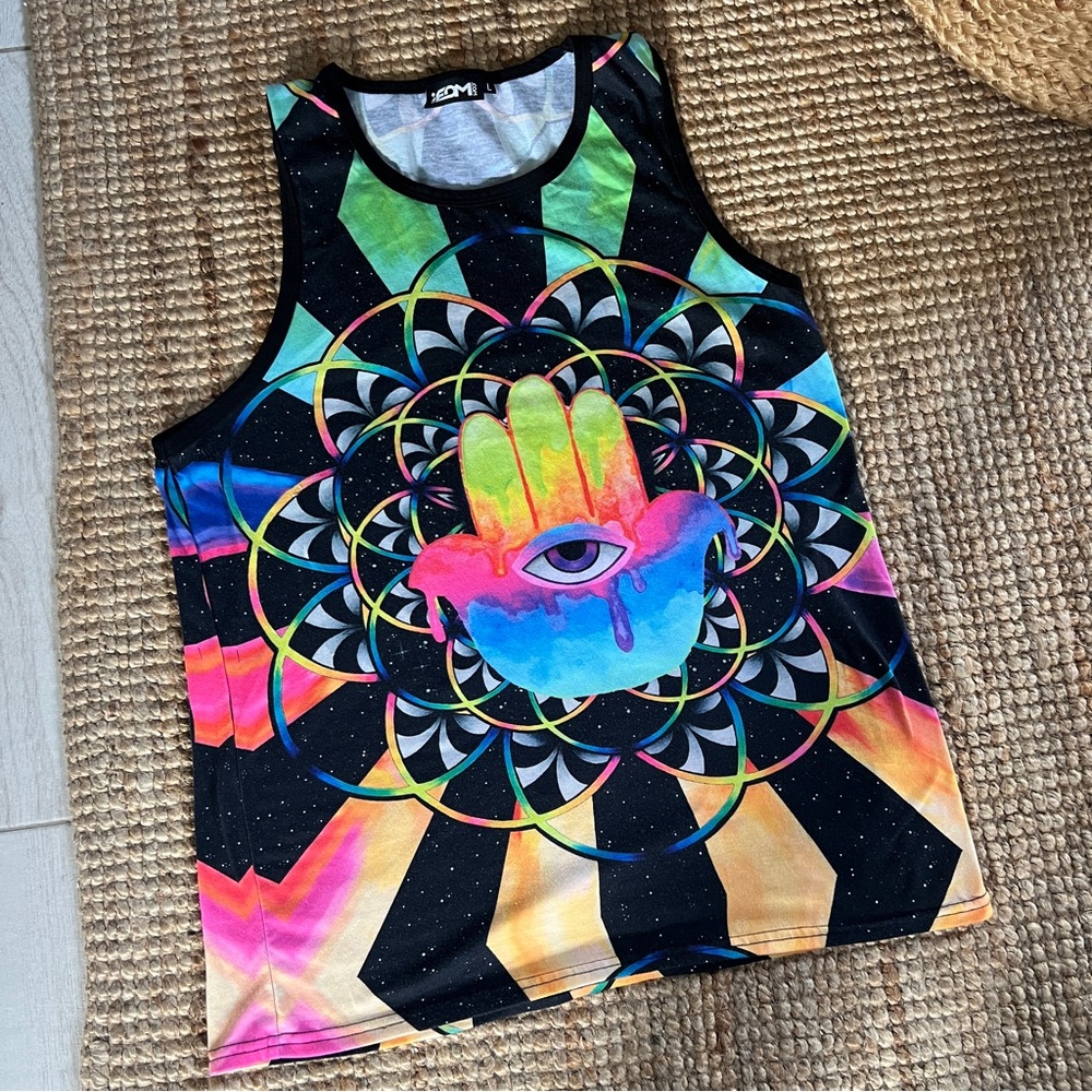 Iedm.com Tank Shirt Neon 80s Reversible Sz L IEDM California USA Pink Black Rave
